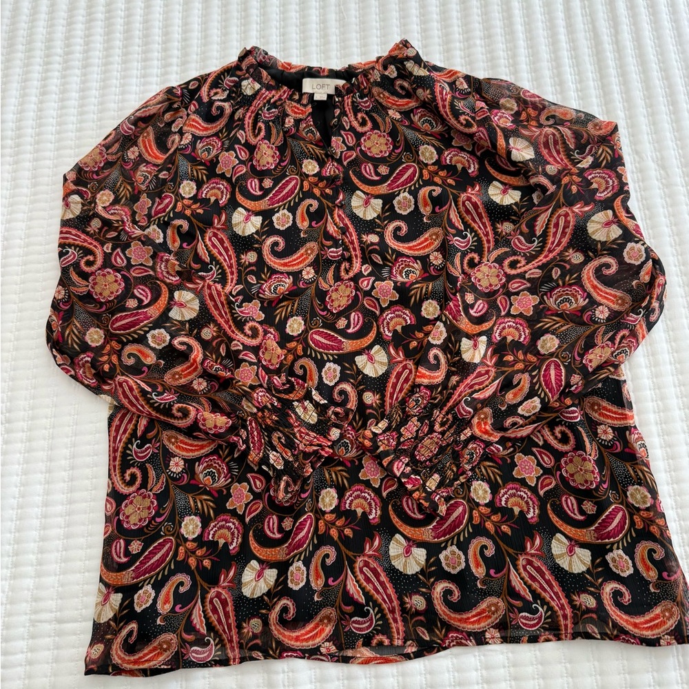 LOFT Paisley Blouse - Black and Pink